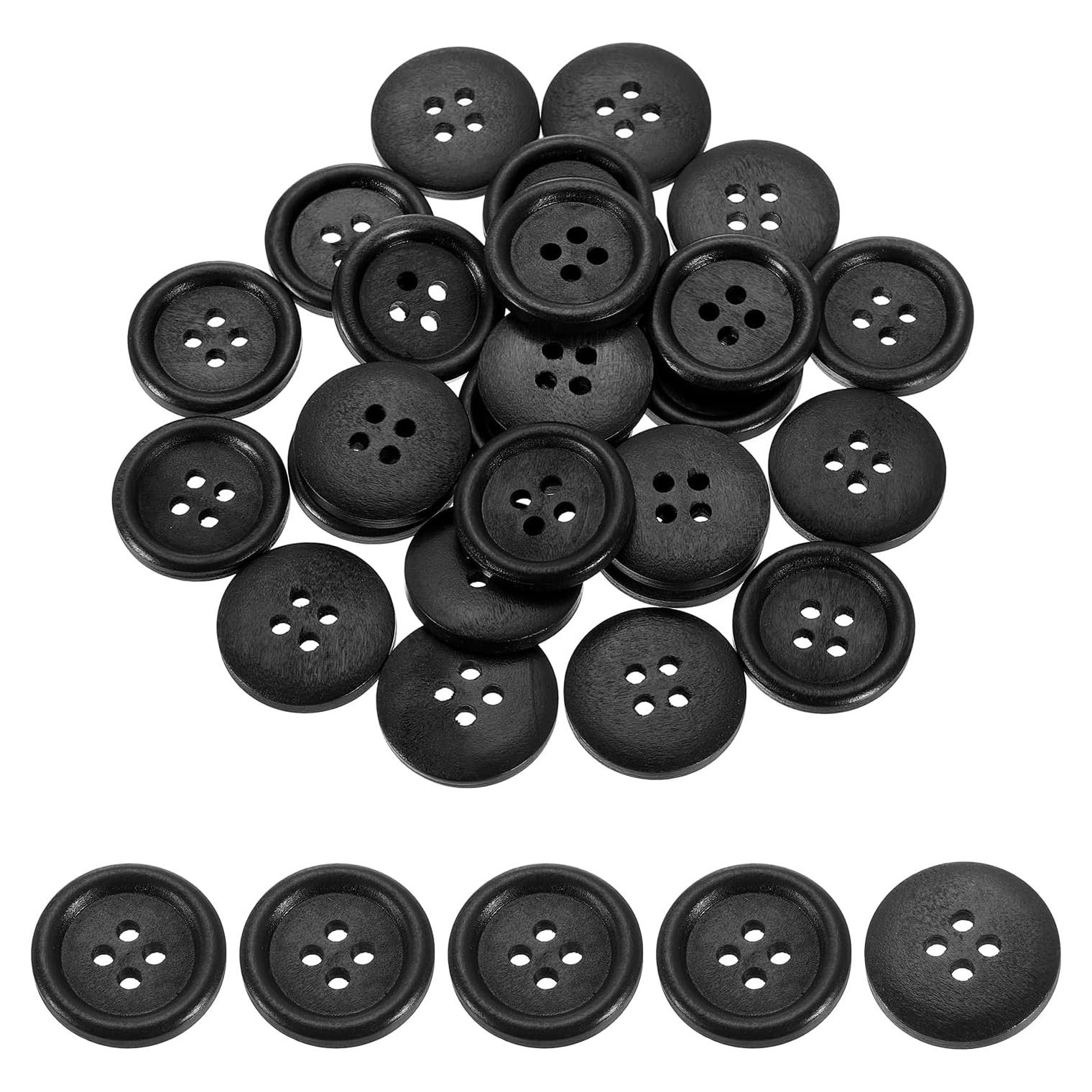 50 Pcs Botones de Madera 23mm uxcell 4 Agujeros Negro para Costura