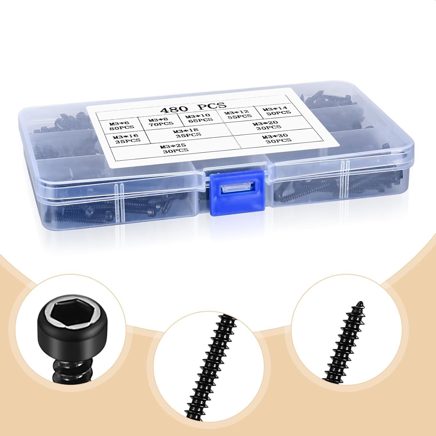 Kit de Tornillos Autoperforantes M3 de Acero Inoxidable 480 Pcs