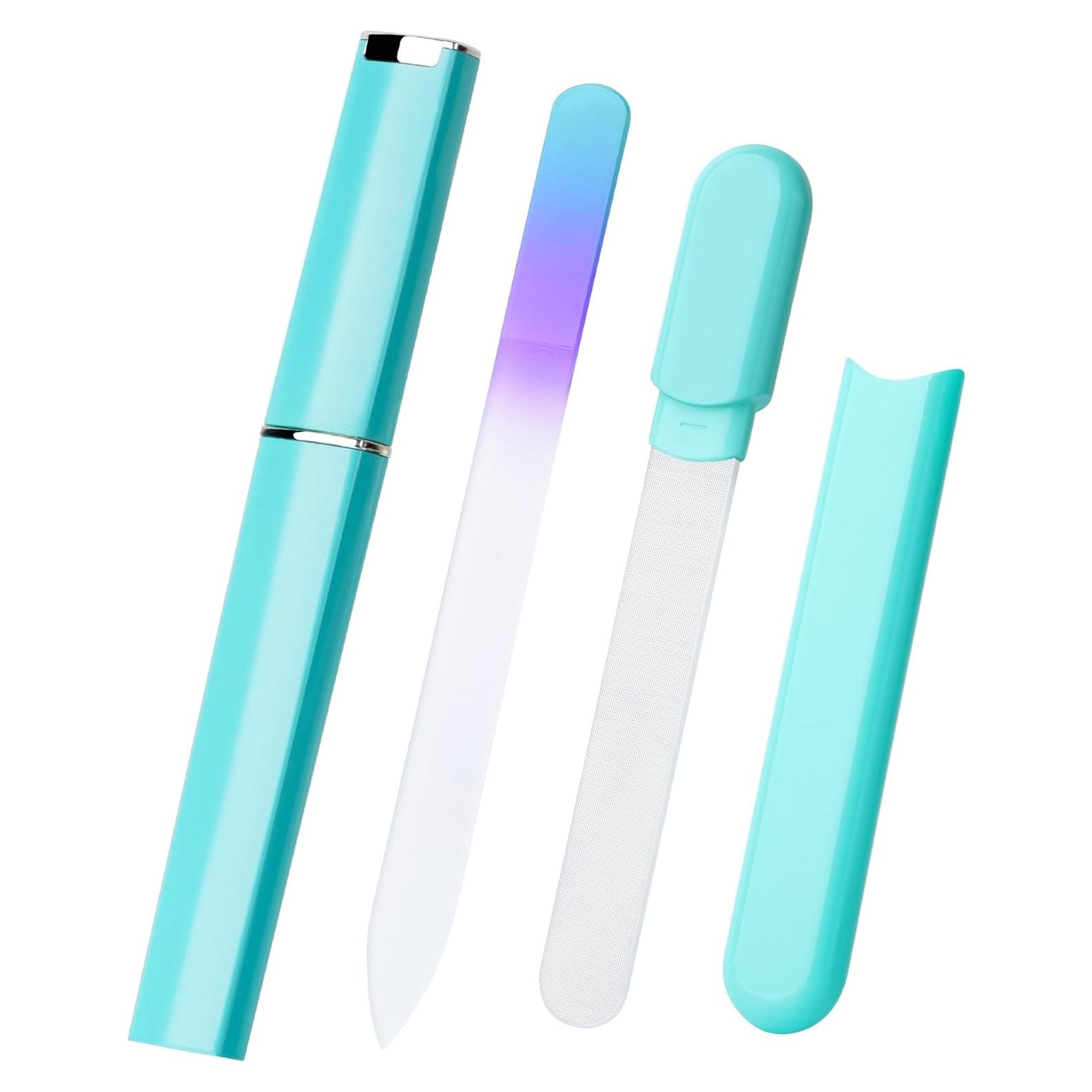 Lima de Uñas de Vidrio Diodiva con Estuche - Cian