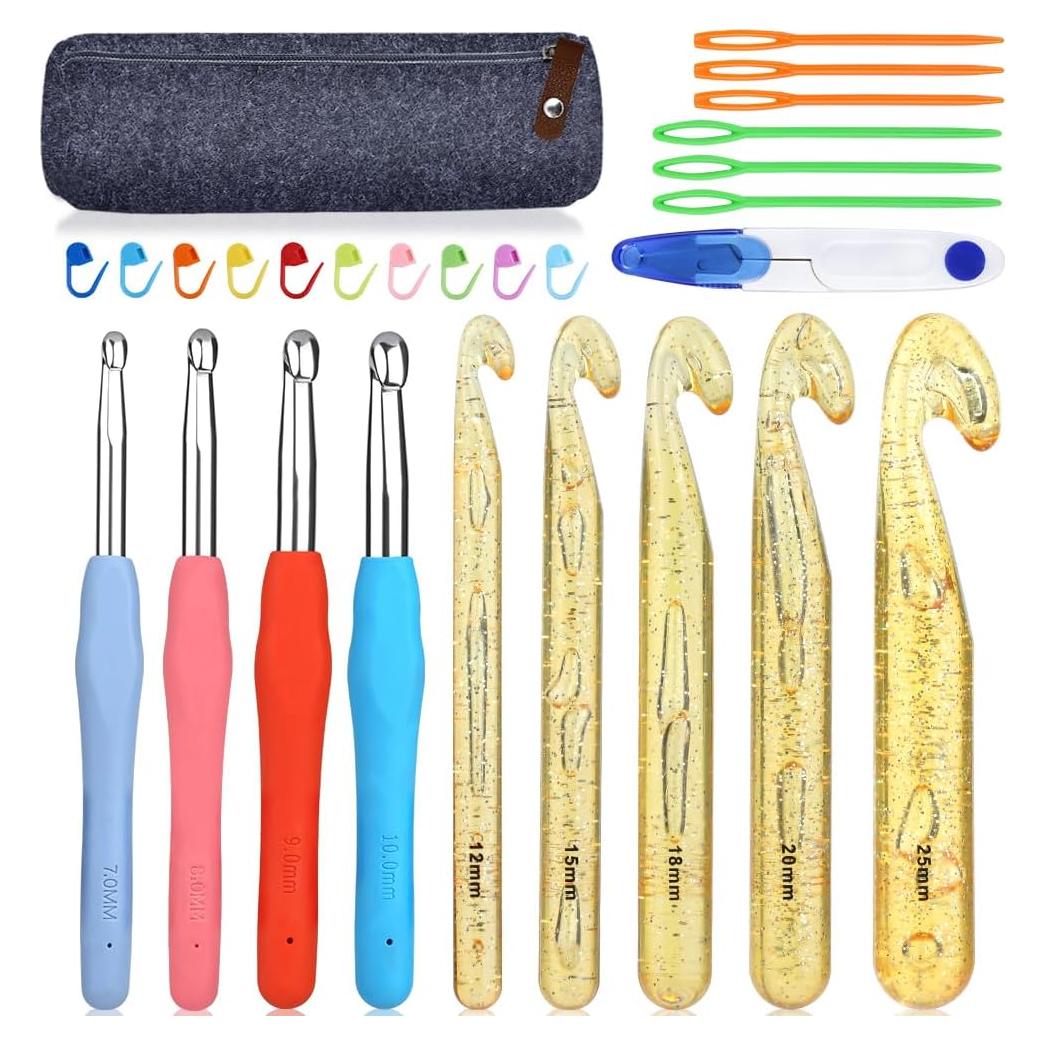 JUPEAN Juego de Ganchillos Ergonómicos 27 Piezas para Tejer