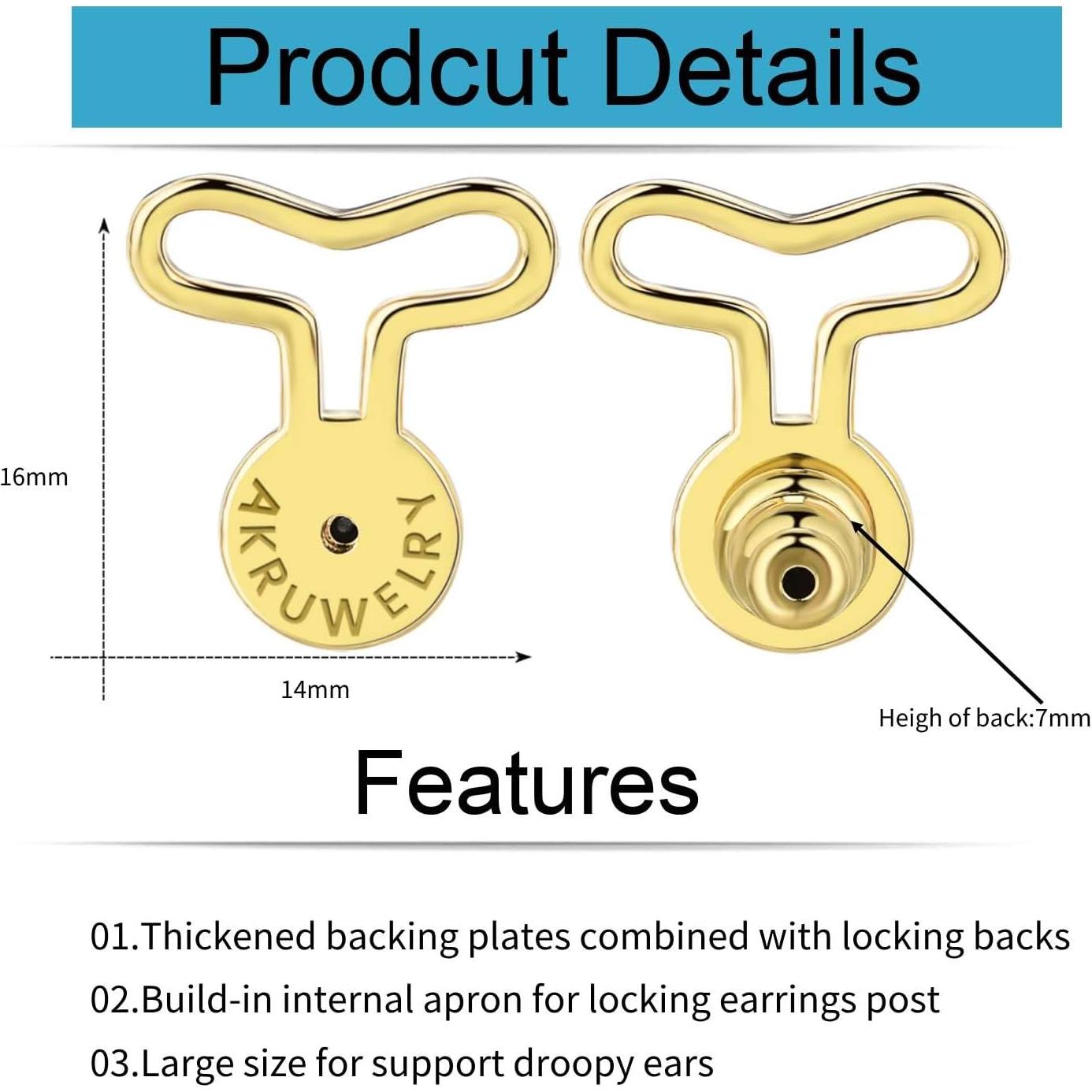 Soportes para Pendientes T AKRUWELRY Oro 18K 4 Piezas Hipoalergénicos