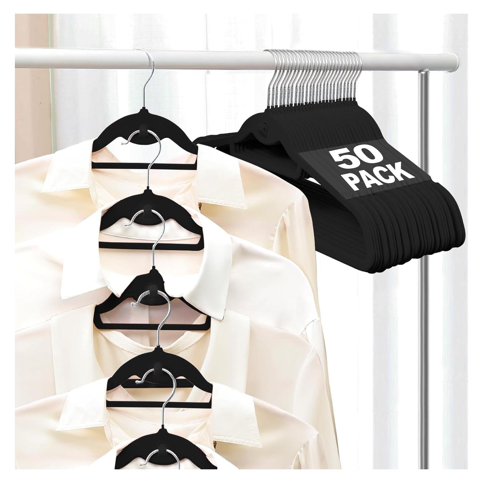 Perchas de Terciopelo Antideslizantes UEAKPIC 50 Piezas Negro