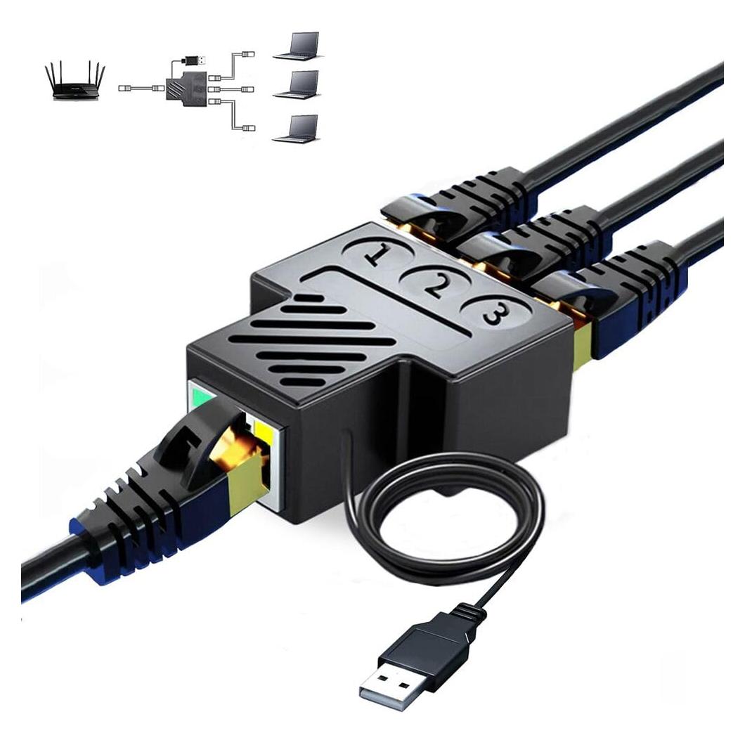 Adaptador Divisor Ethernet RJ45 Aoiutrn 1 a 3 Puertos 100 Mbps