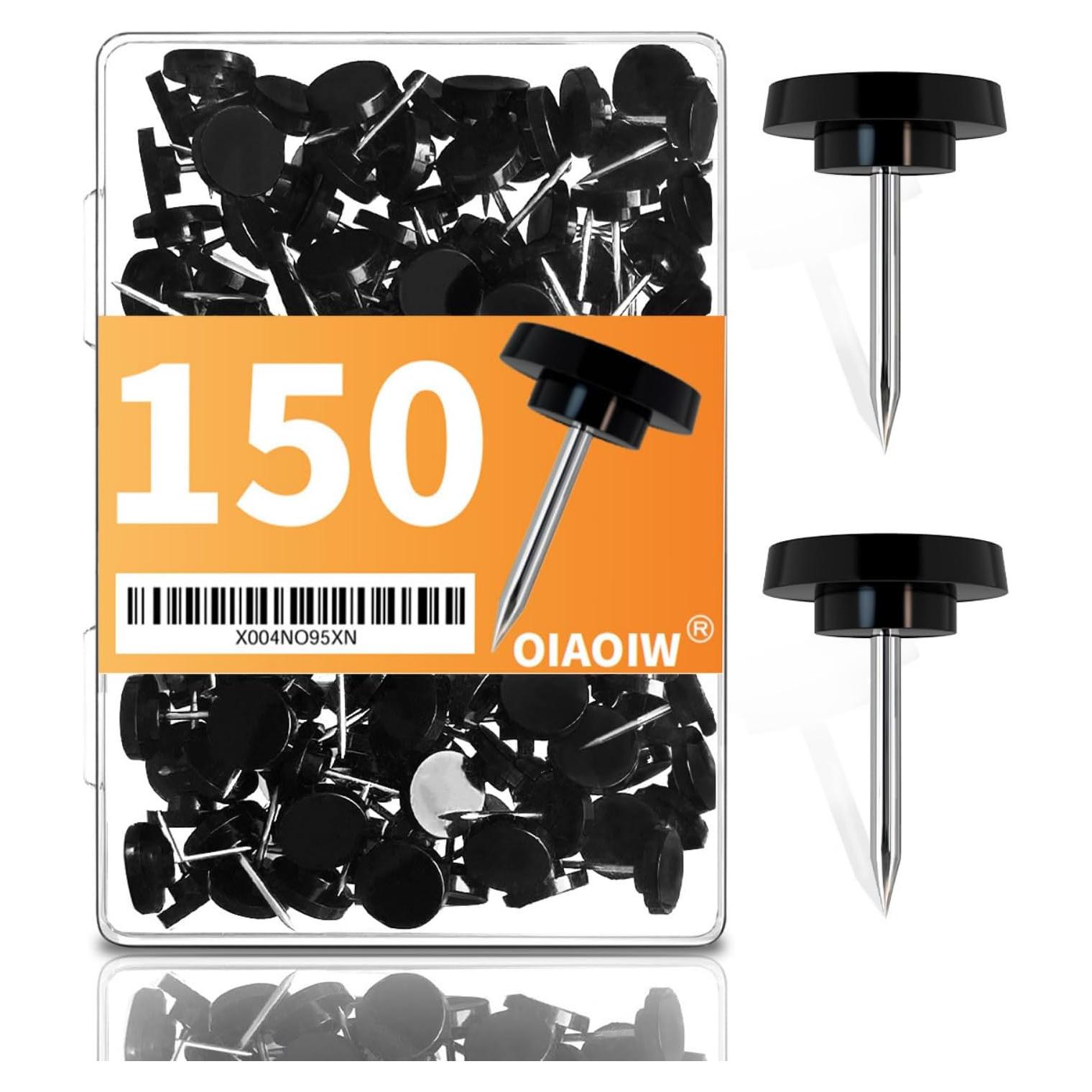 150 Chinchetas Planas Negras para Tableros de Anuncios 67.6g