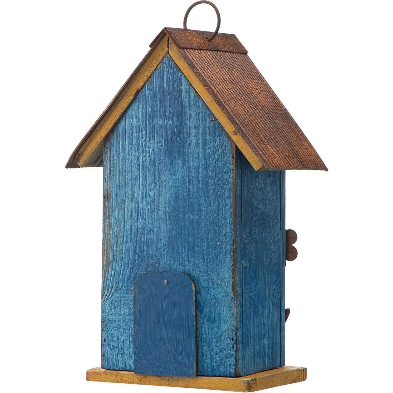 Casa de Aves Colgante Glitzhome 26cm Madera Azul Lavado