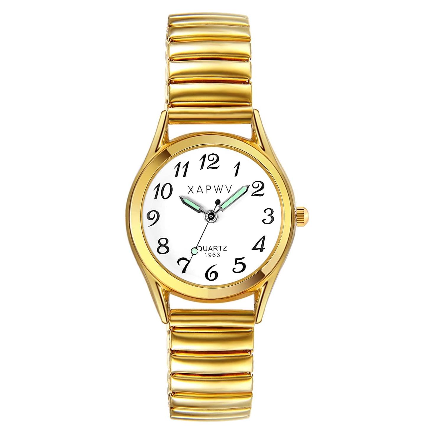Reloj de lectura fácil JewelryWe dorado con manecillas luminosas