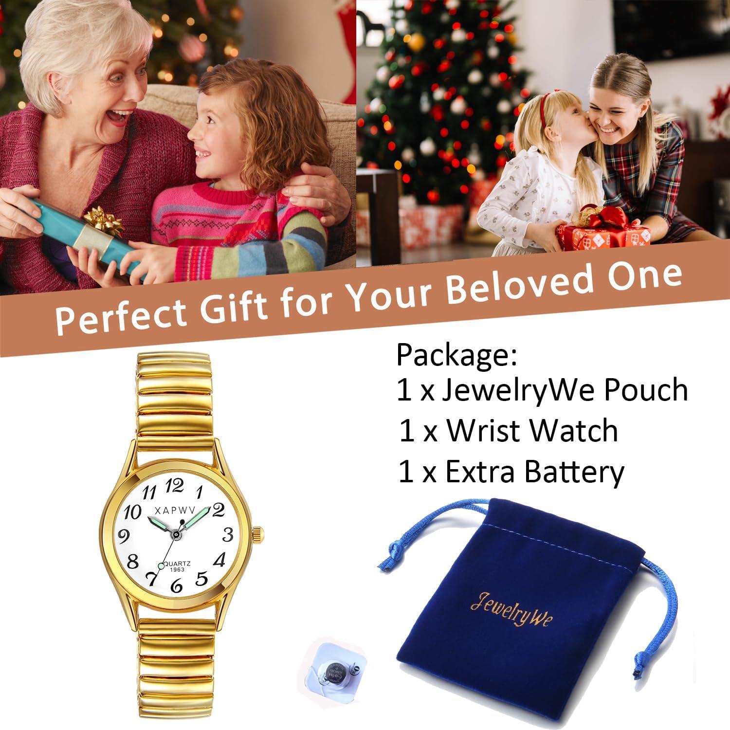 Reloj de lectura fácil JewelryWe dorado con manecillas luminosas