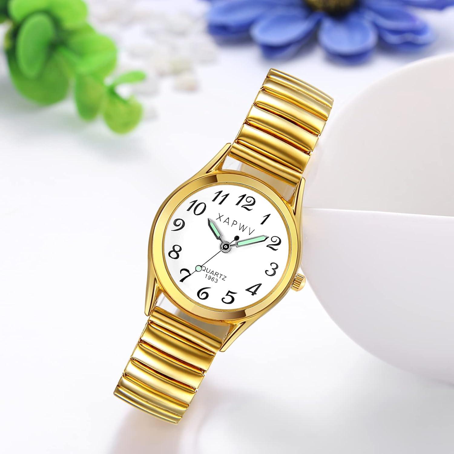 Reloj de lectura fácil JewelryWe dorado con manecillas luminosas