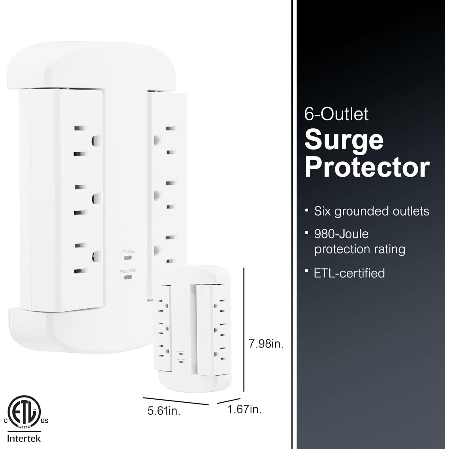 Extensor de Sobretensión GE 6 Salidas Giratorio 980 Julios Blanco