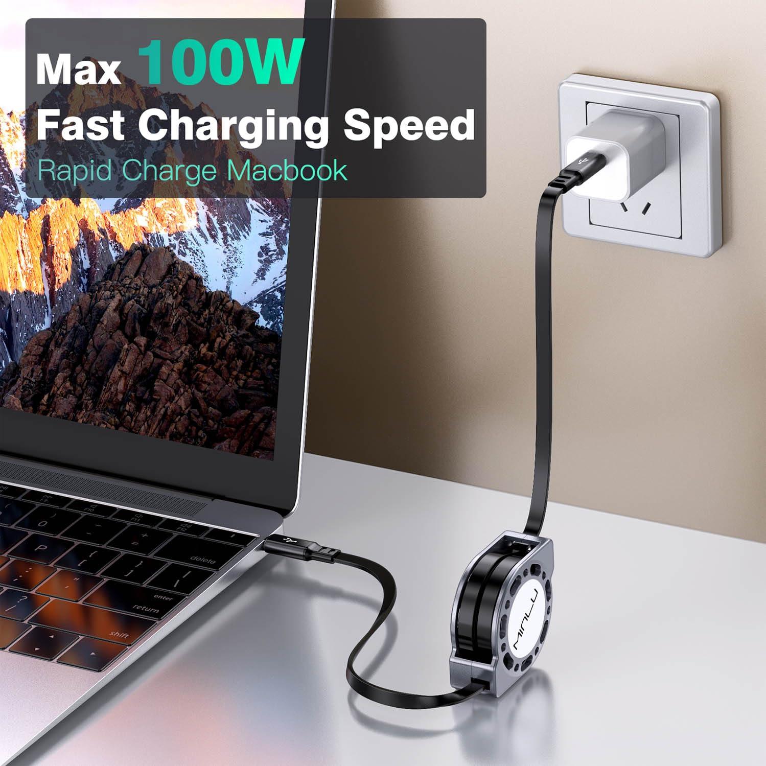 Cable Retráctil USB C a USB C 1.2m 100W MINLU