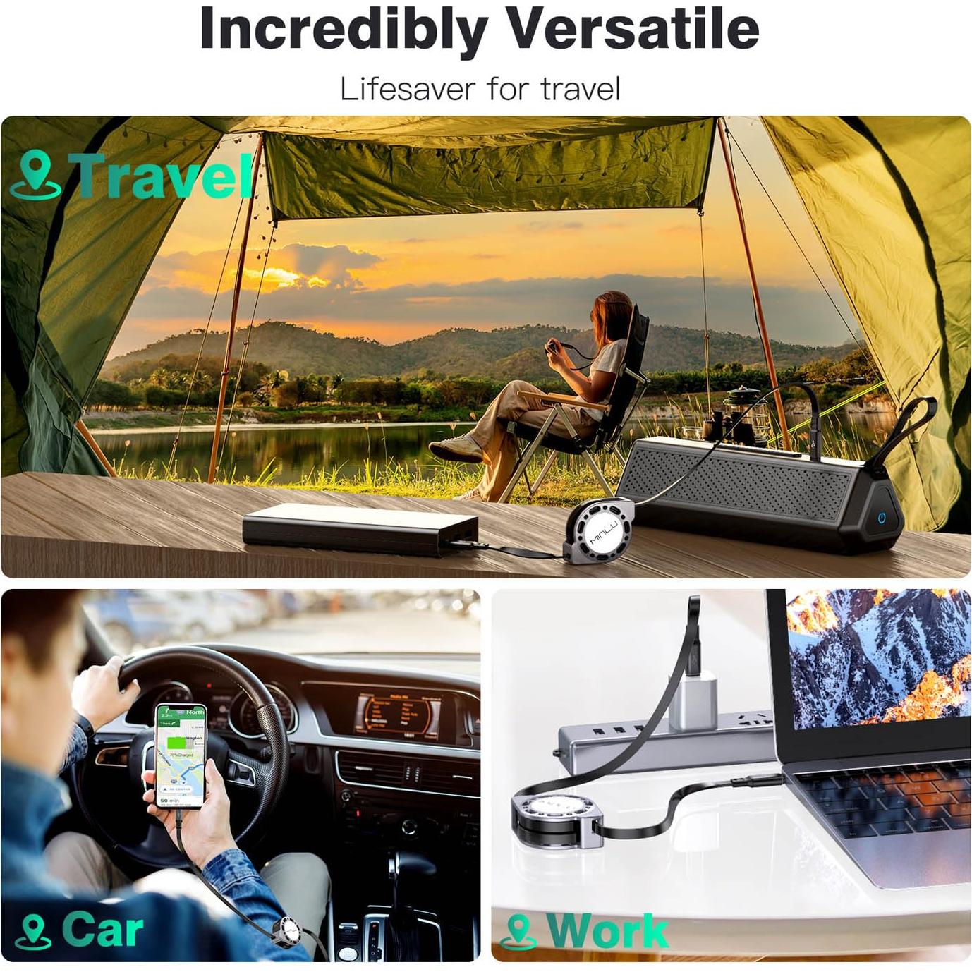 Cable Retráctil USB C a USB C 1.2m 100W MINLU