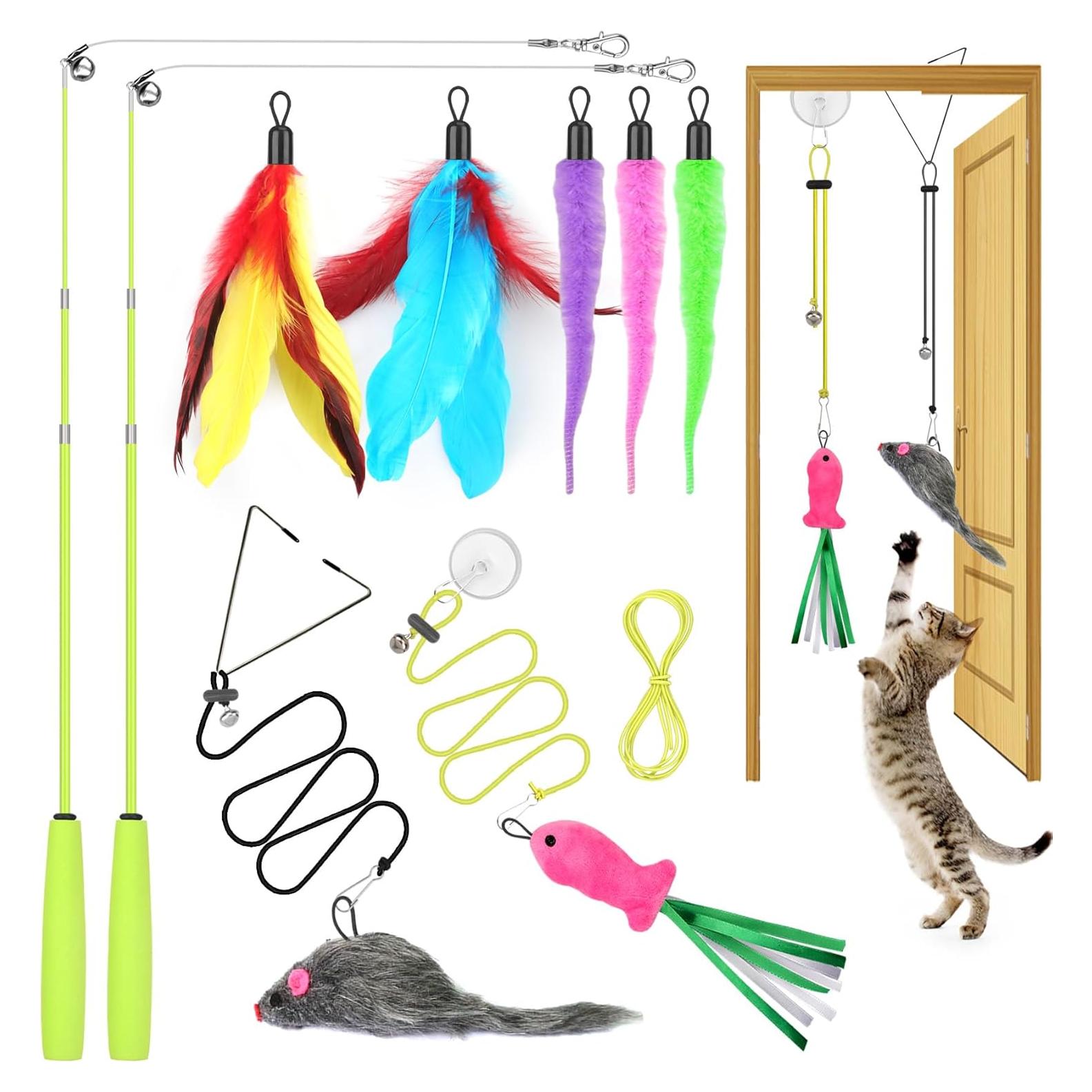 Juguetes Interactivos para Gatos ChicWow, 2 Varitas y 2 Colgantes