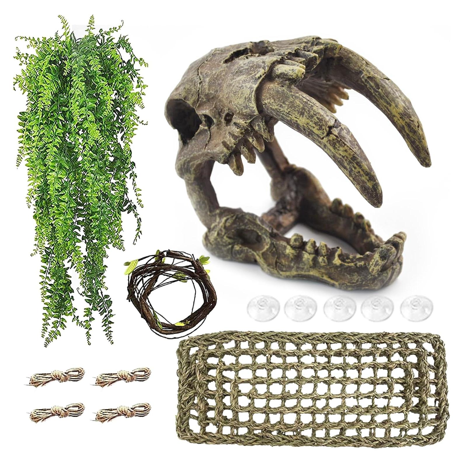 Decoración para Terrario MUYG - Calavera y Hamaca para Reptiles