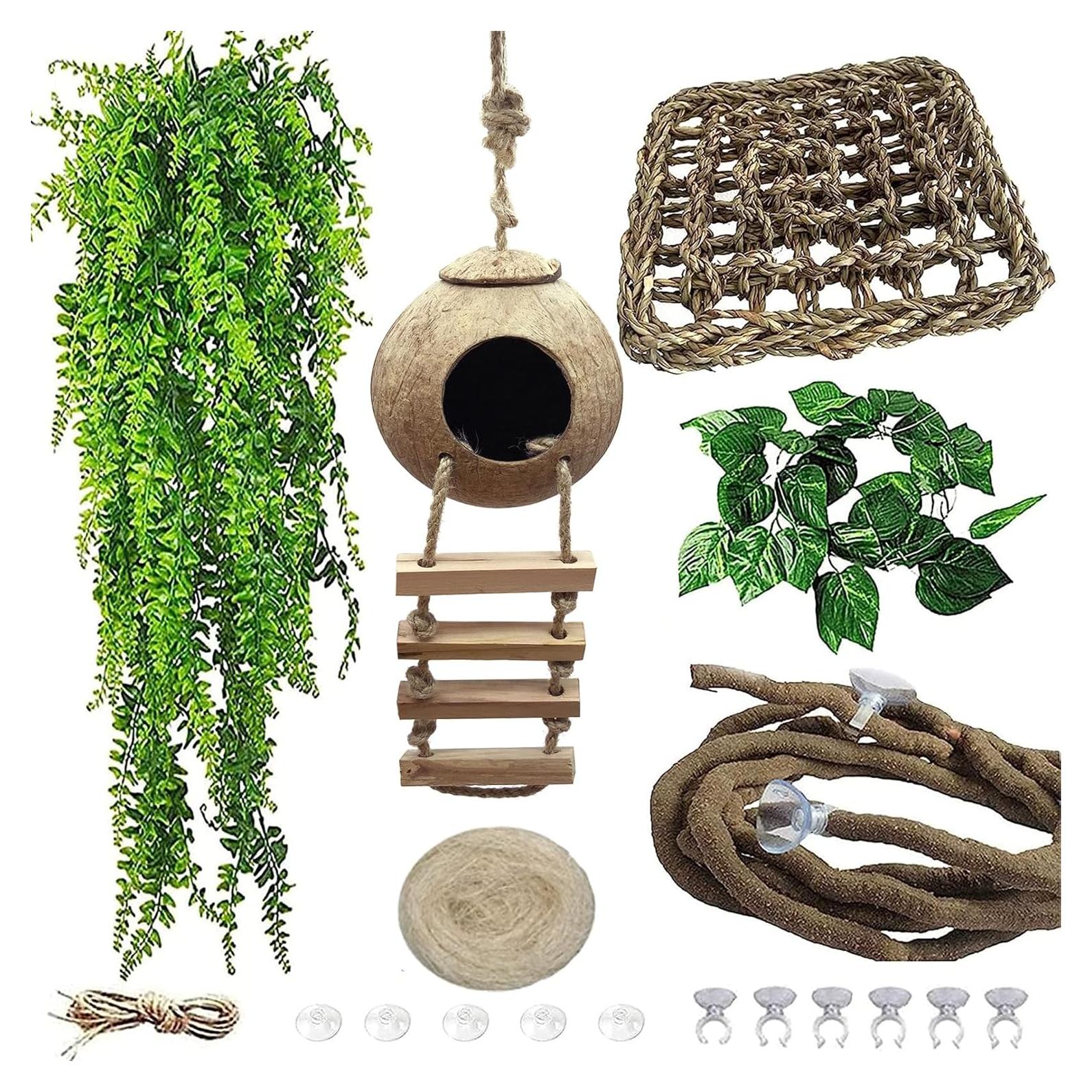 Accesorios para Terrario MUYG - Refugio de Coco y Hamaca