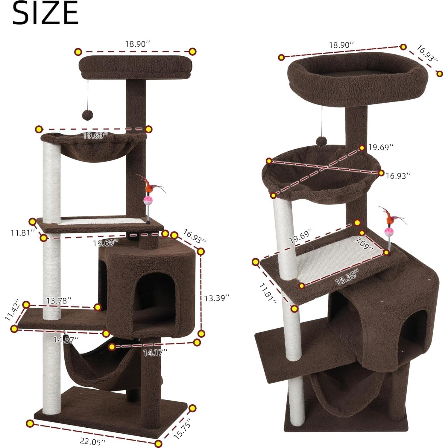 Árbol para Gatos YUNIQUE con Condominio y Hamaca 152.9 cm Café