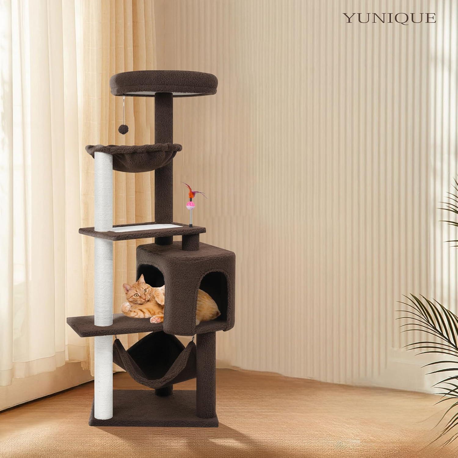 Árbol para Gatos YUNIQUE con Condominio y Hamaca 152.9 cm Café