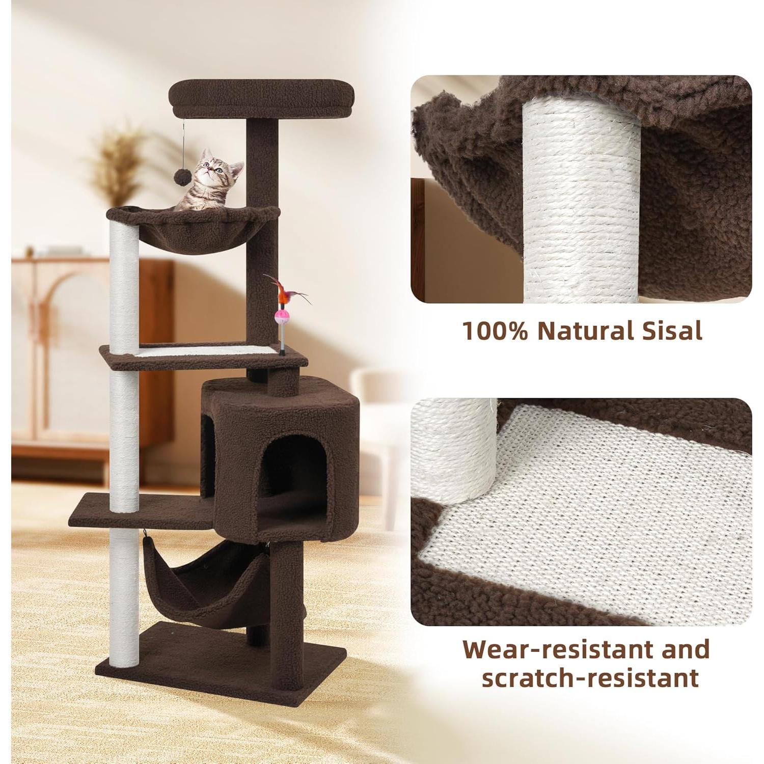 Árbol para Gatos YUNIQUE con Condominio y Hamaca 152.9 cm Café
