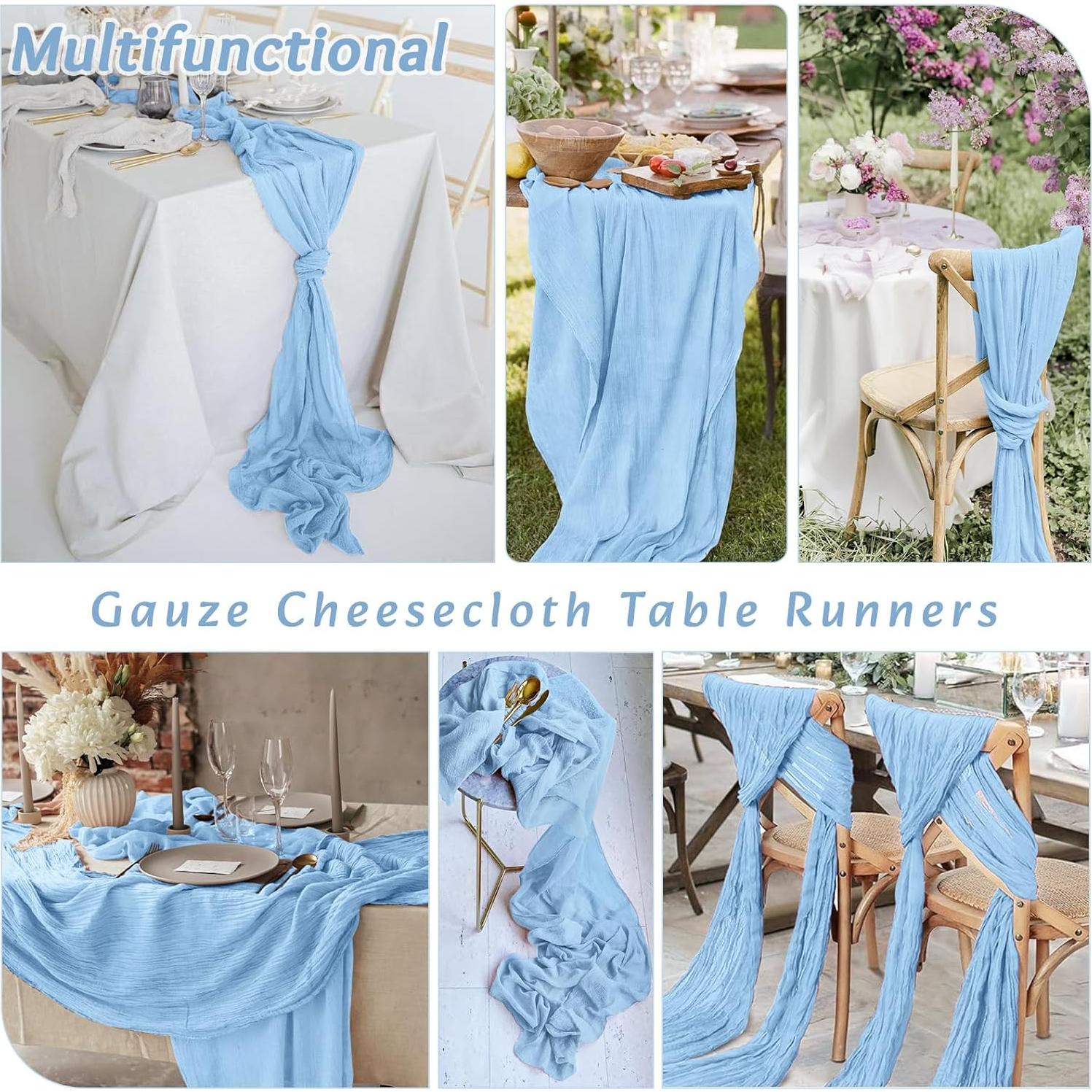 Cubre Mesa de Gasa DUGPIT 2Pcs Azul Bebé 35x120cm para Fiestas