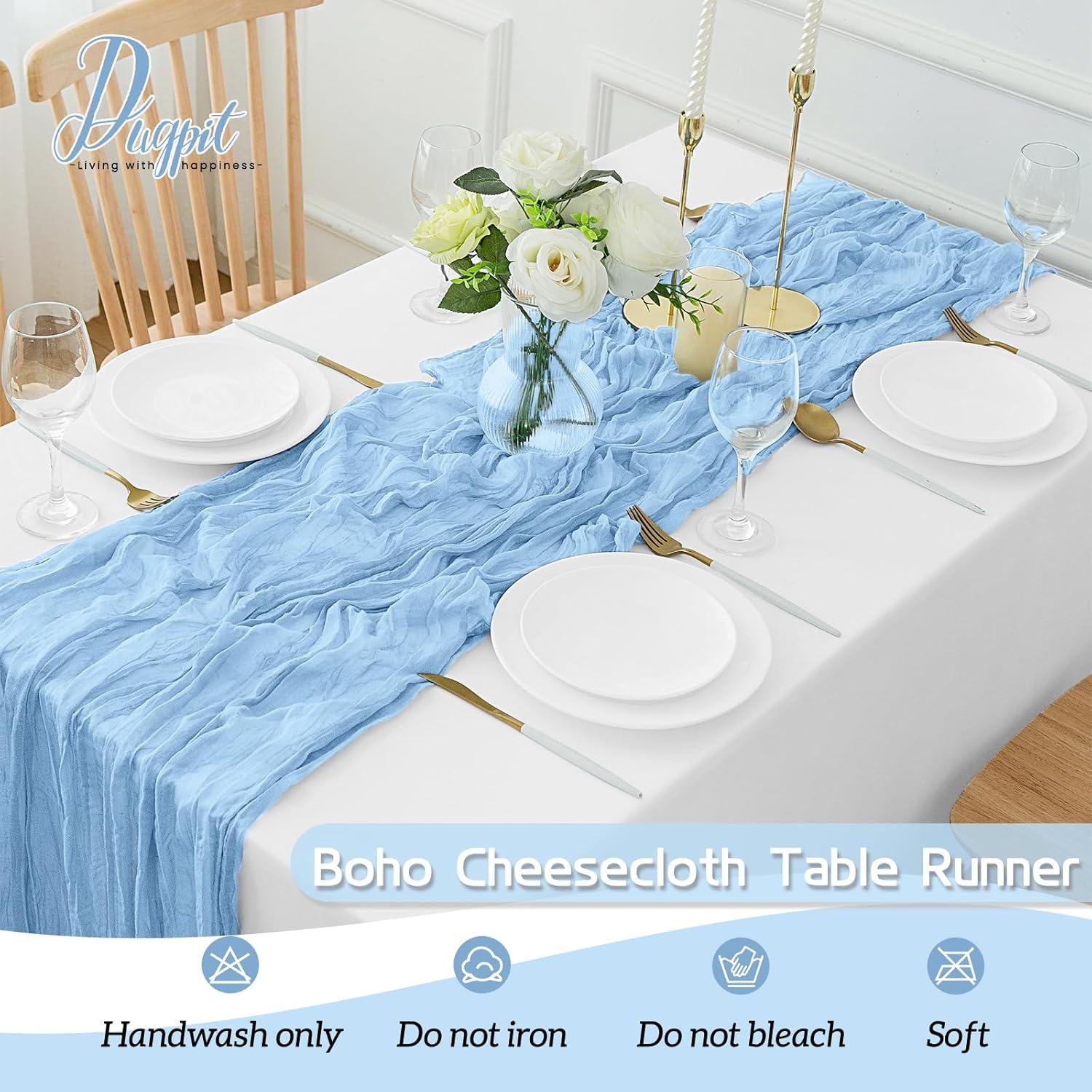 Cubre Mesa de Gasa DUGPIT 2Pcs Azul Bebé 35x120cm para Fiestas