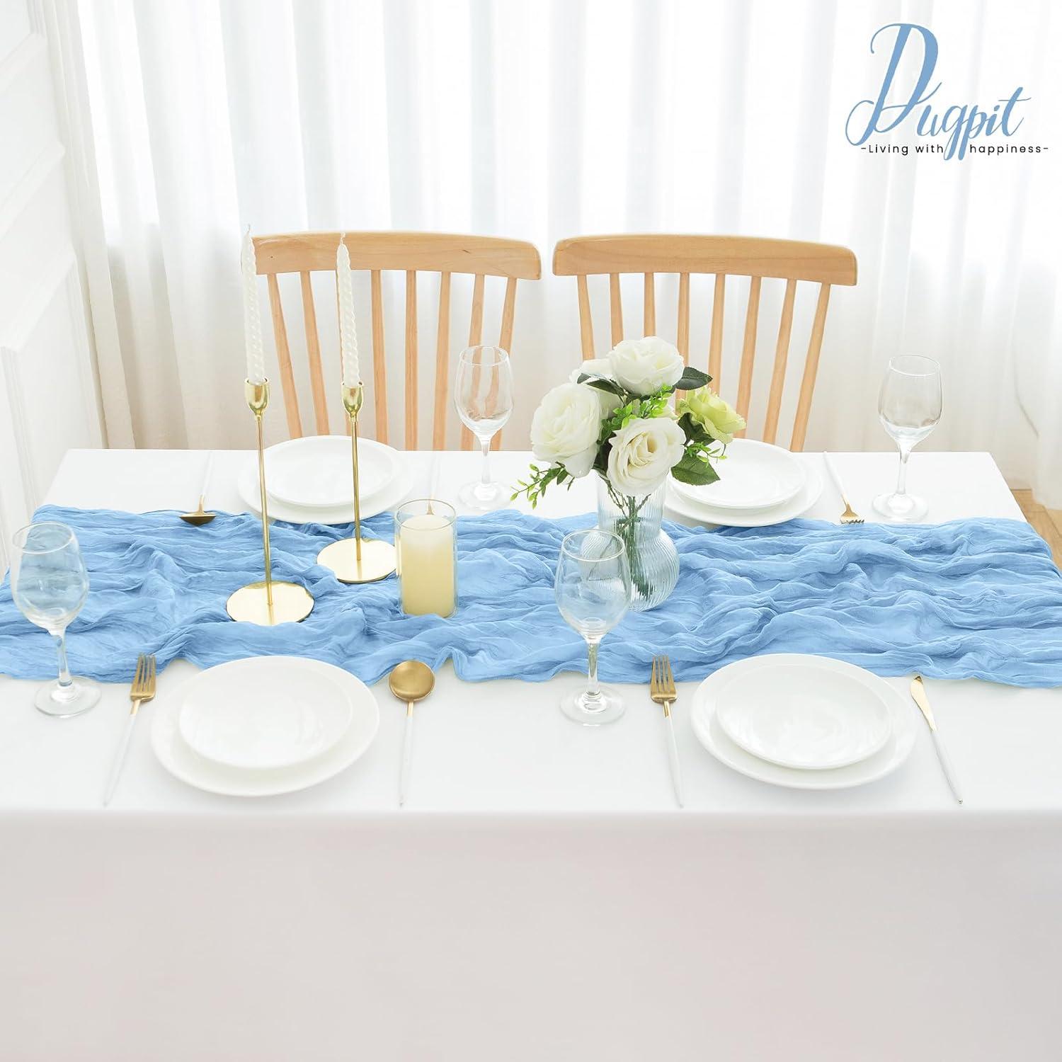 Cubre Mesa de Gasa DUGPIT 2Pcs Azul Bebé 35x120cm para Fiestas