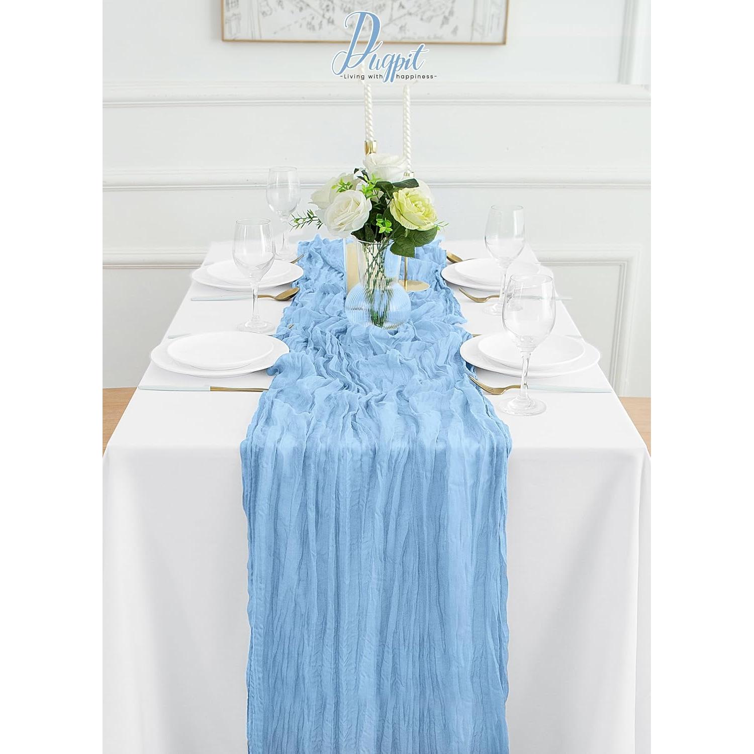 Cubre Mesa de Gasa DUGPIT 2Pcs Azul Bebé 35x120cm para Fiestas