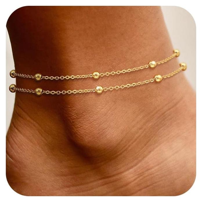Conjunto de Pulseras de Tobillo Oro 14K con Rhinestones - Joyería Bohemia