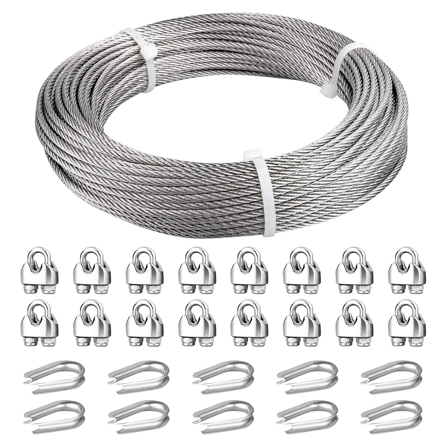 Cable de acero inoxidable 3/16" JINYI 30.48m con abrazaderas