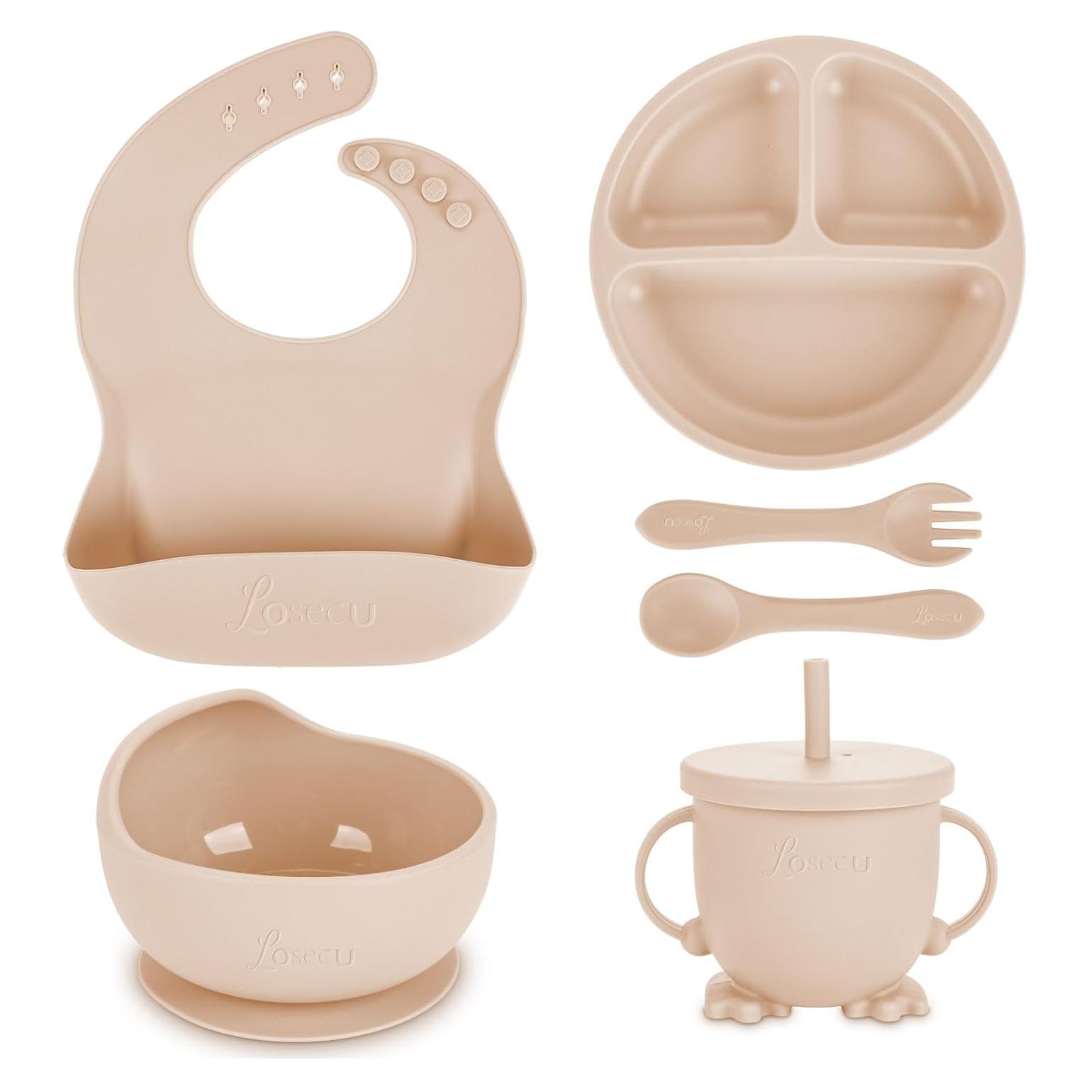 Juego de Alimentación para Bebés Losecu 6 Piezas Silicona Beige