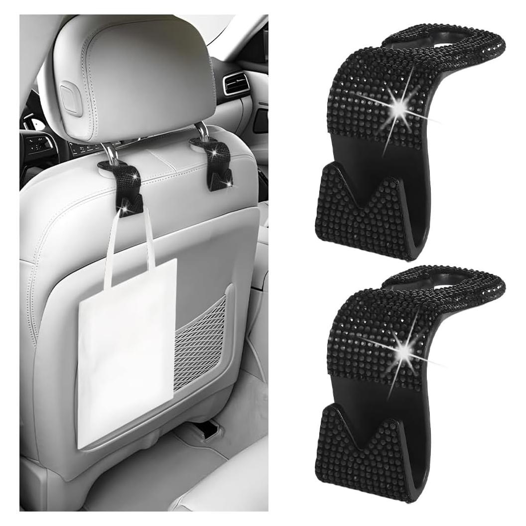 Ganchos para reposacabezas de coche KHGUZ, 2PCS, Bling Negro