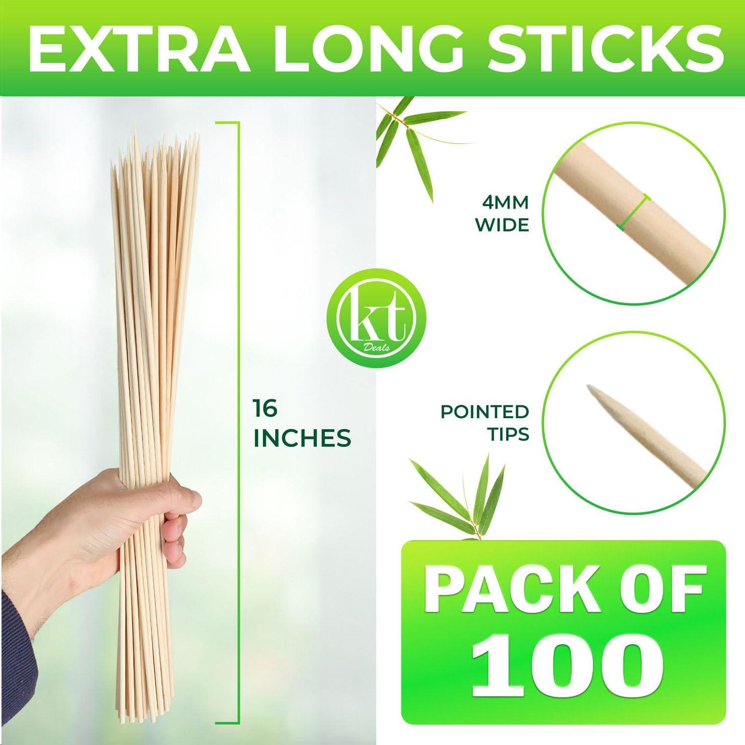 100 Palitos de Bambú 40.64 cm para Brochetas BBQ KT Deals