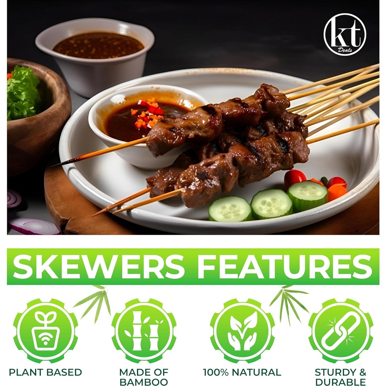 100 Palitos de Bambú 40.64 cm para Brochetas BBQ KT Deals