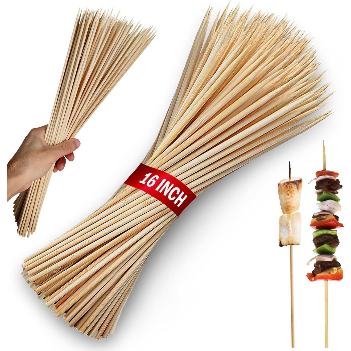 100 Palitos de Bambú 40.64 cm para Brochetas BBQ KT Deals