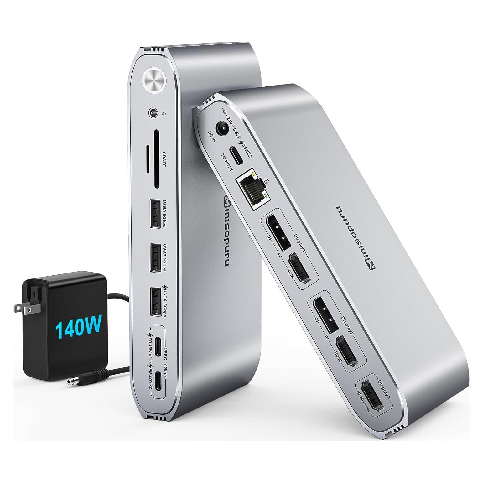 Estación de Acoplamiento Minisopuru Triple Monitor 140W 3xHDMI