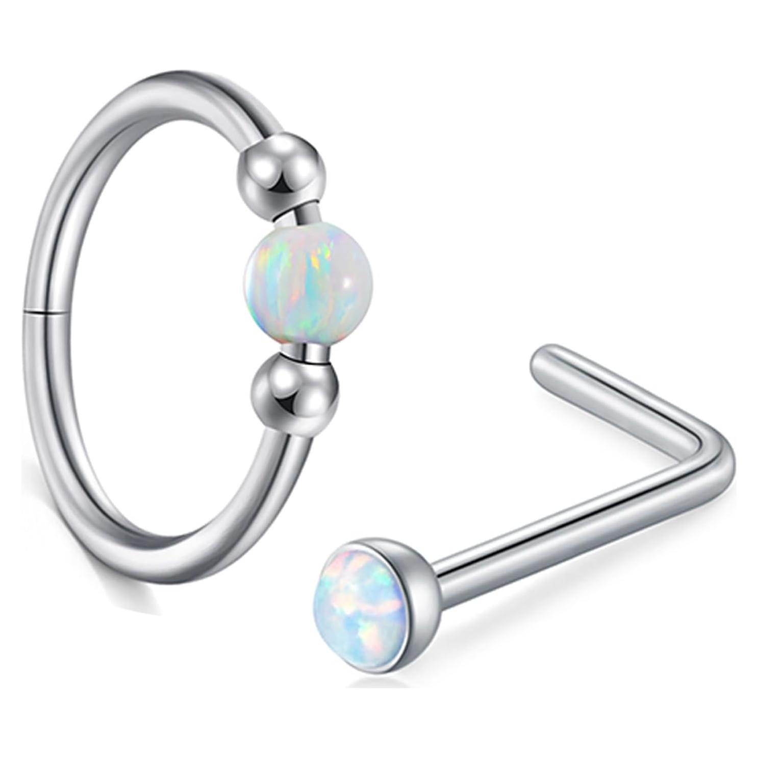 Anillo de Nariz 18g MODRSA con Ópalo Real para Mujeres 8mm