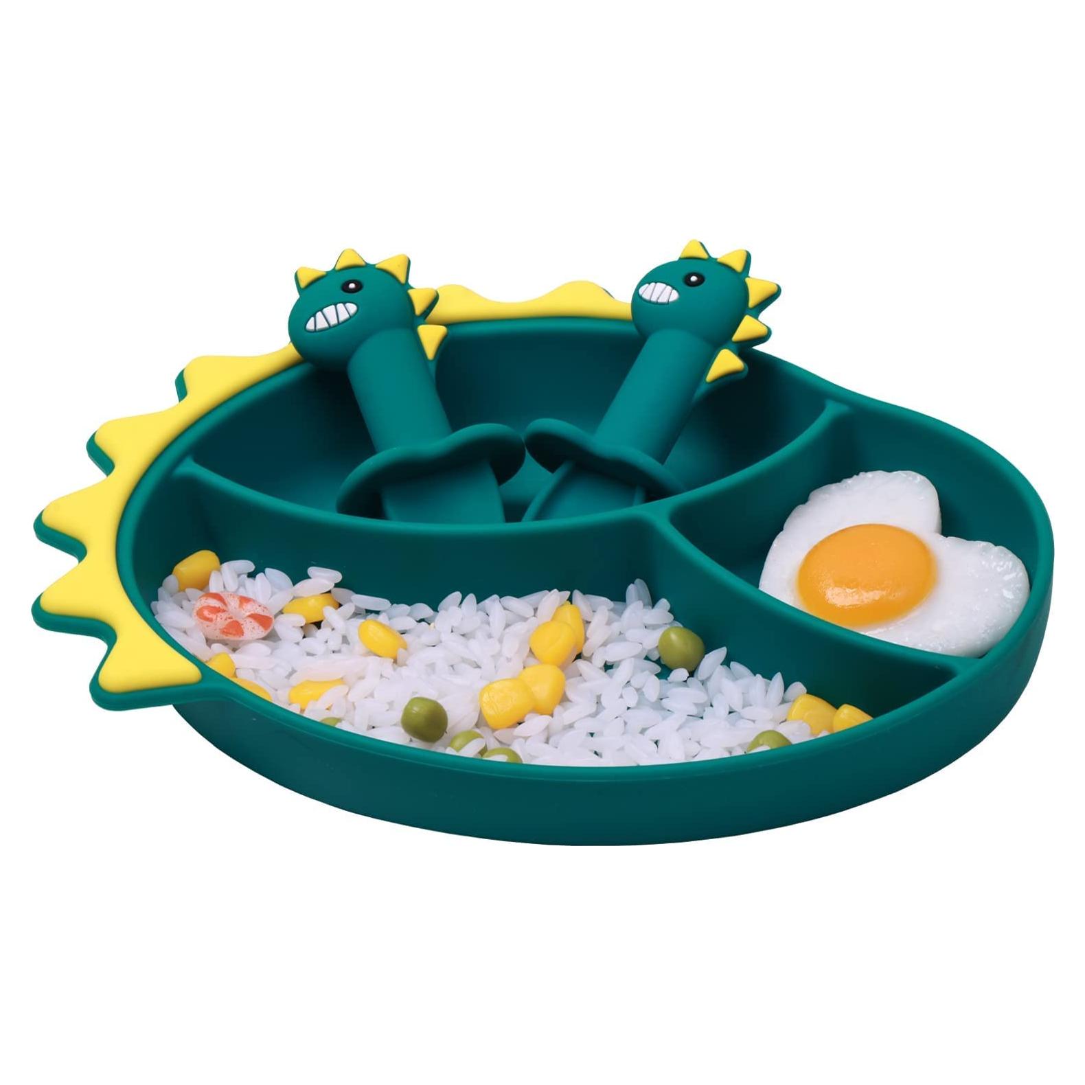 Plato de Silicona con Succión NICINGU Dinosaurio Azul 23.5x16cm