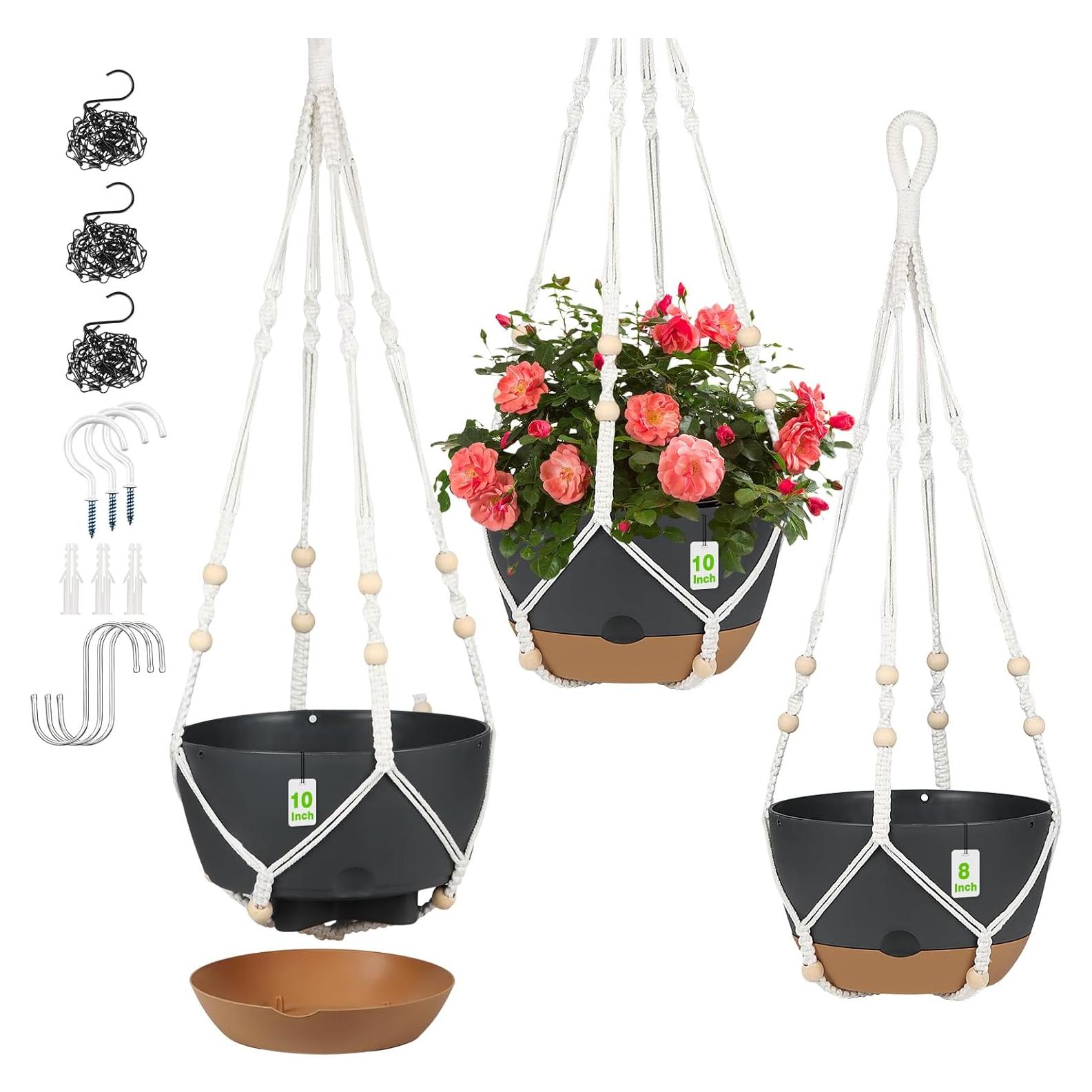 Juego de 3 Macetas Colgantes Autorriego Boochcom - Negro