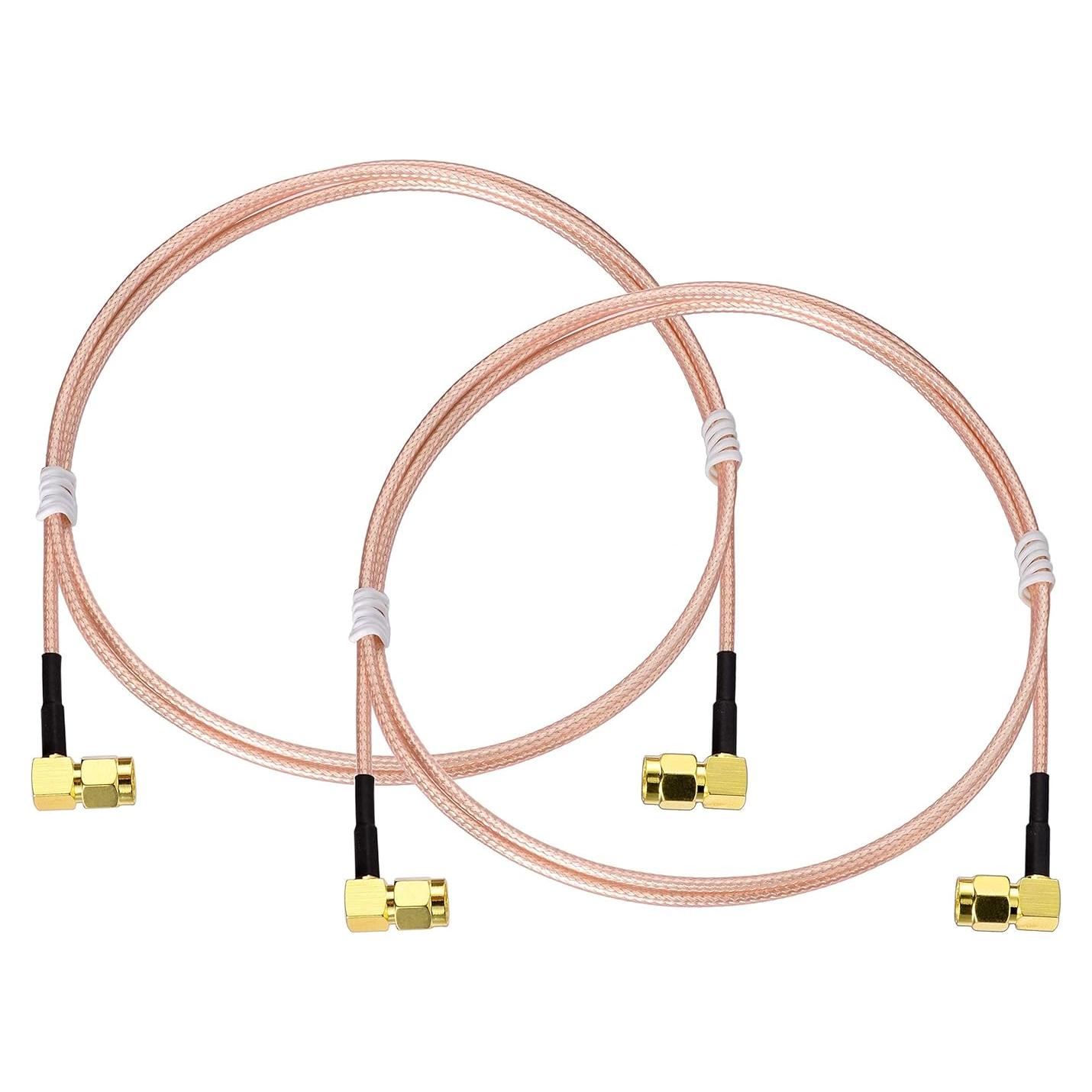 Cable Coaxial SMA Macho a Macho 90° RG316 100cm - Paquete de 2