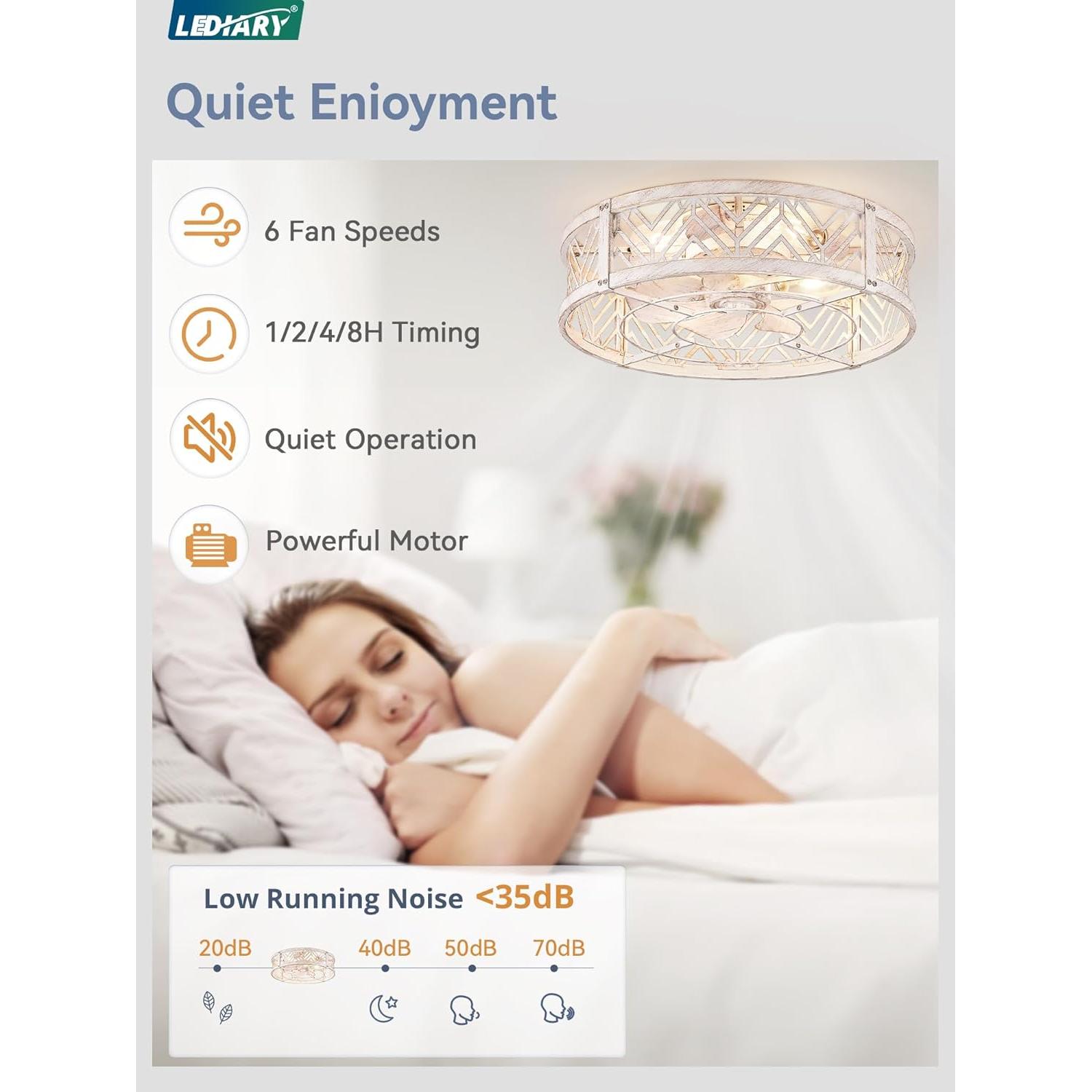 Ventilador de Techo LEDIARY 50.8 cm con Luz y Control Remoto