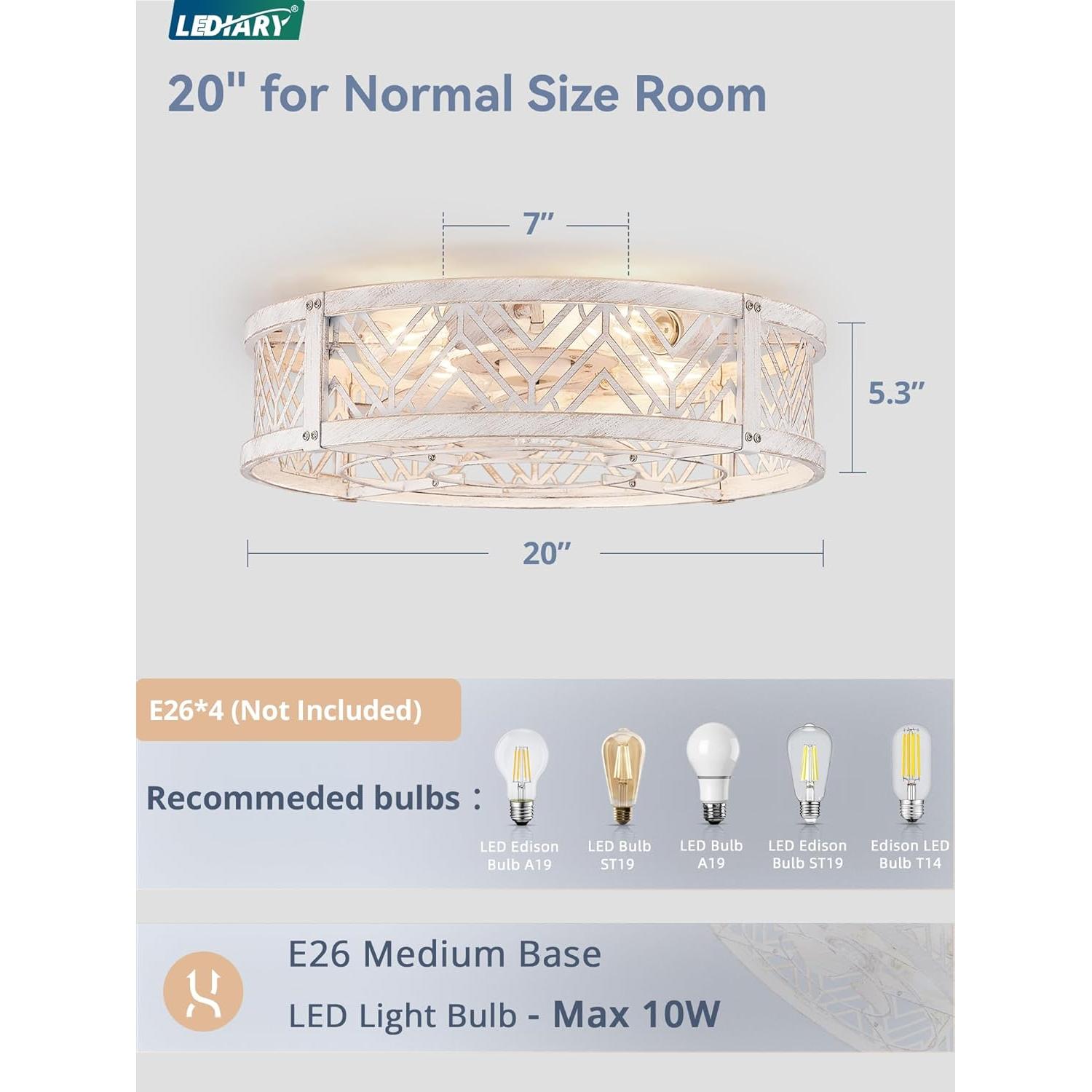 Ventilador de Techo LEDIARY 50.8 cm con Luz y Control Remoto