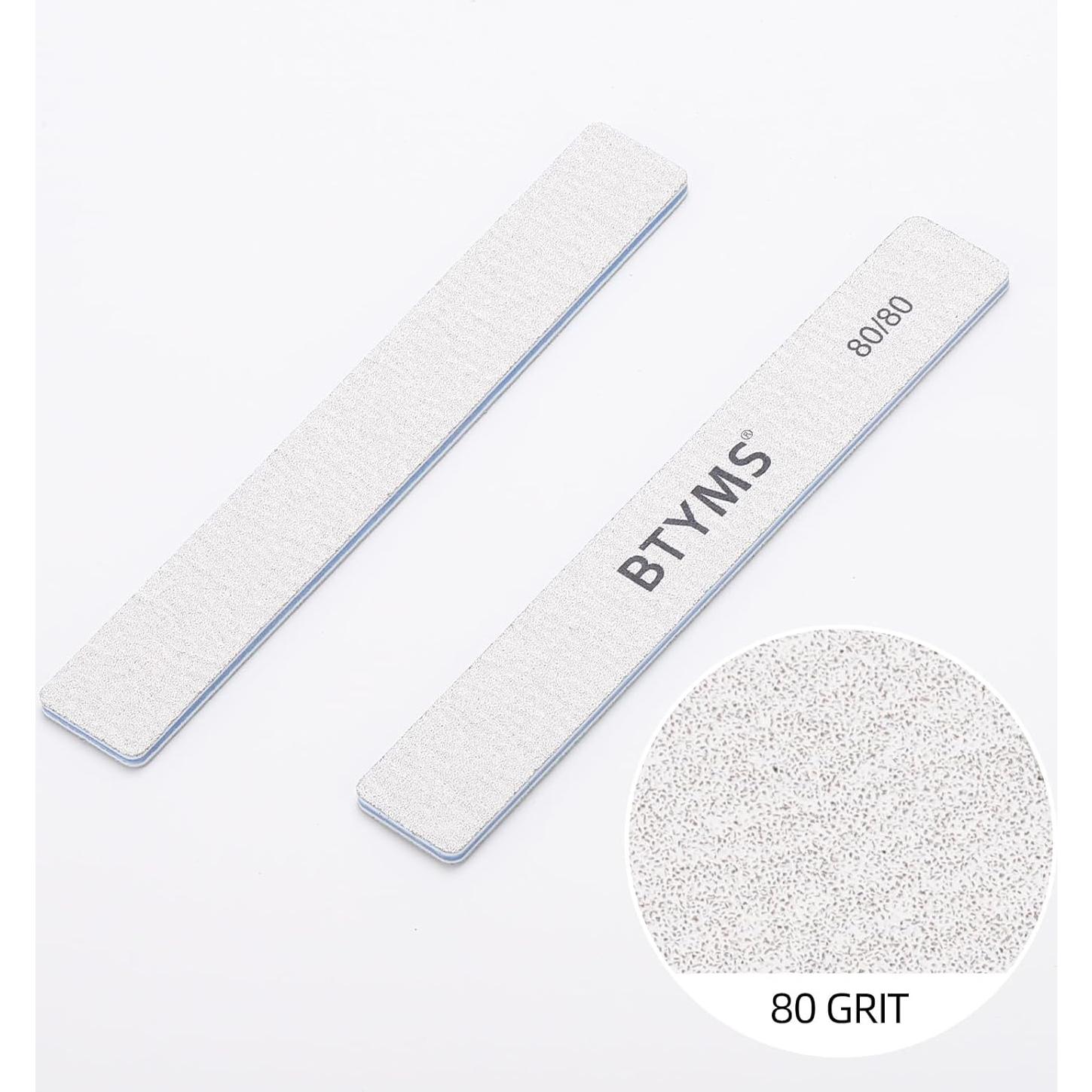 10 Limas de Uñas Rectangulares 80/80 Grano BTYMS para Acrílicas