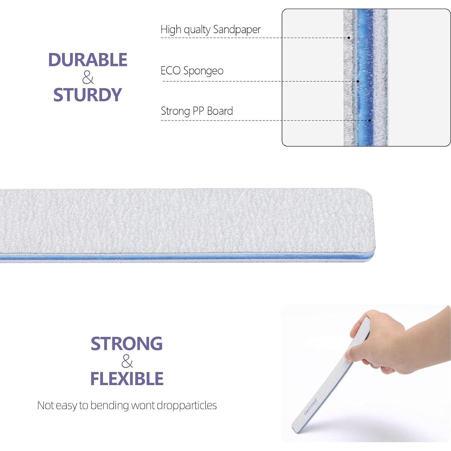 10 Limas de Uñas Rectangulares 80/80 Grano BTYMS para Acrílicas