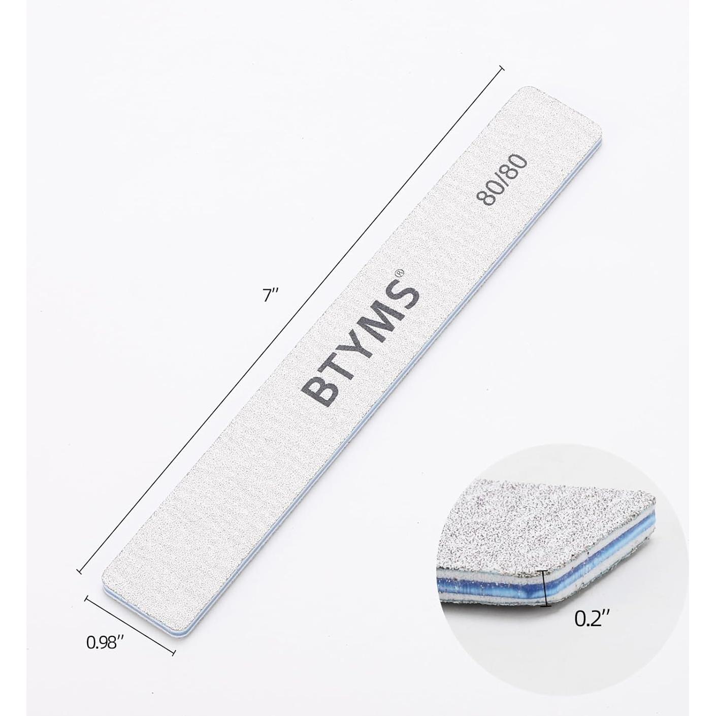 10 Limas de Uñas Rectangulares 80/80 Grano BTYMS para Acrílicas