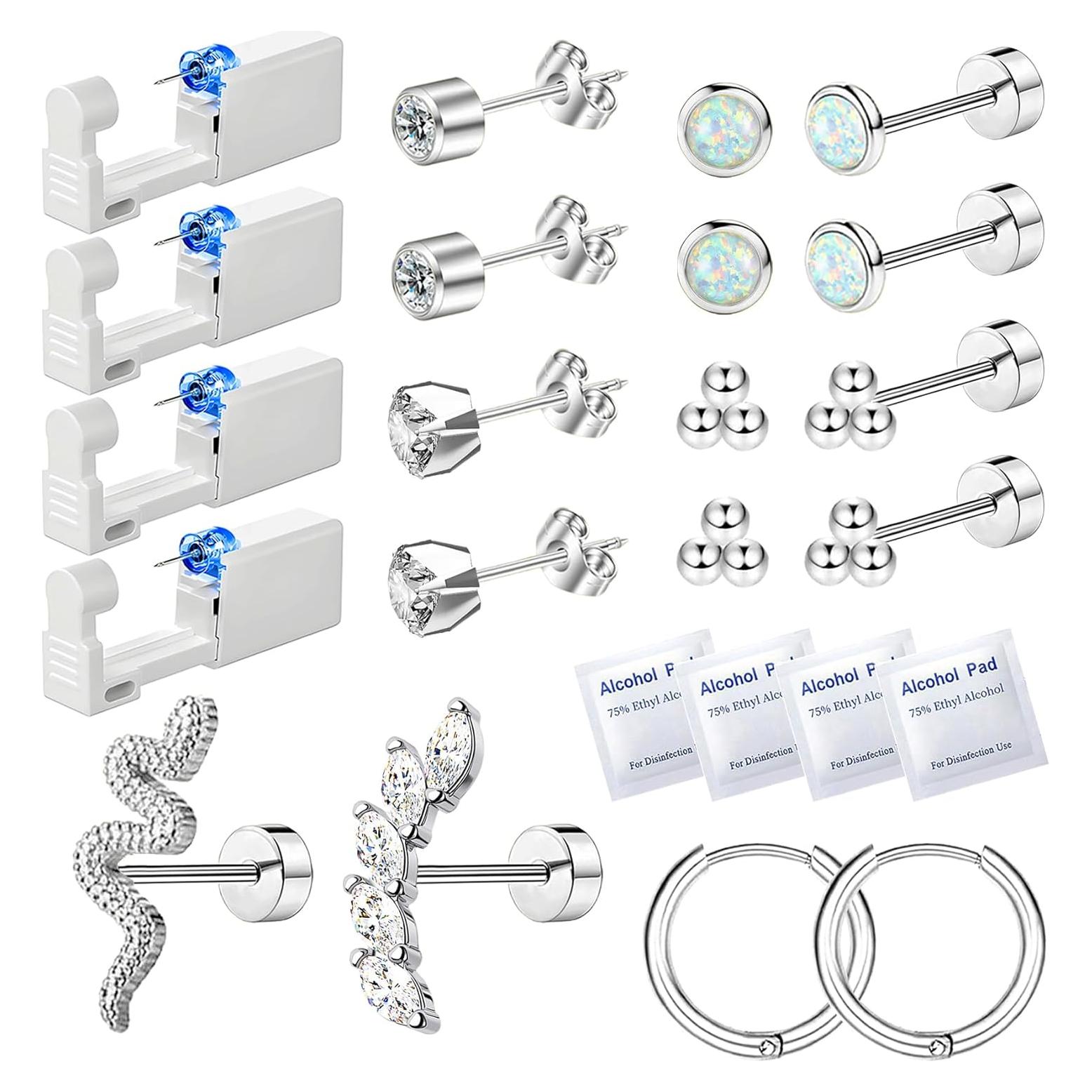 Kit de Perforación de Orejas 20 Pcs Nunpag con Pendientes