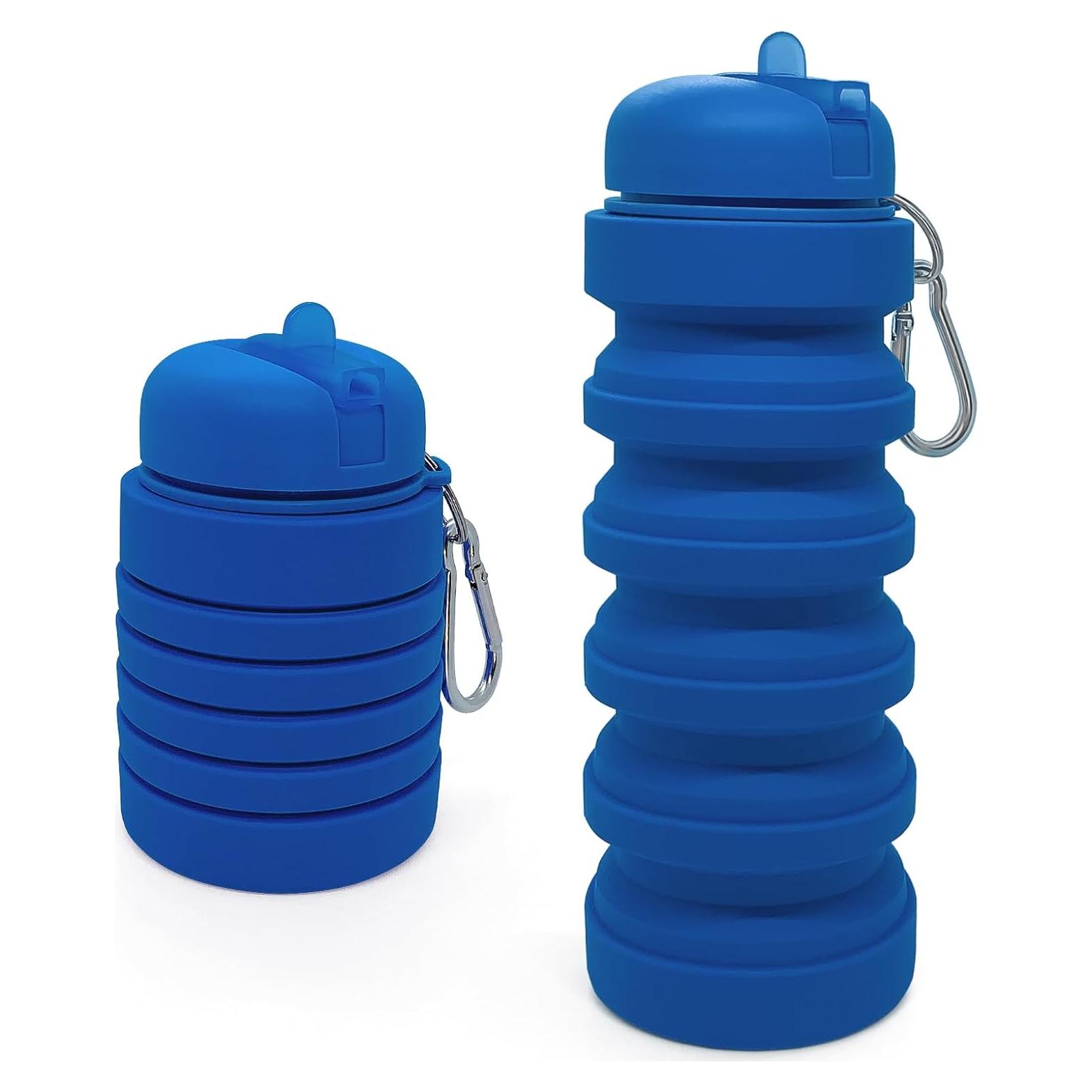 Botella de Agua Plegable Wikineon 600ml Azul para Viajes