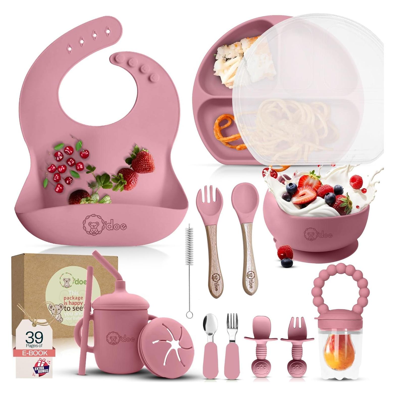 Set de Alimentación para Bebés O'doe 17 Piezas Rosa Libre BPA