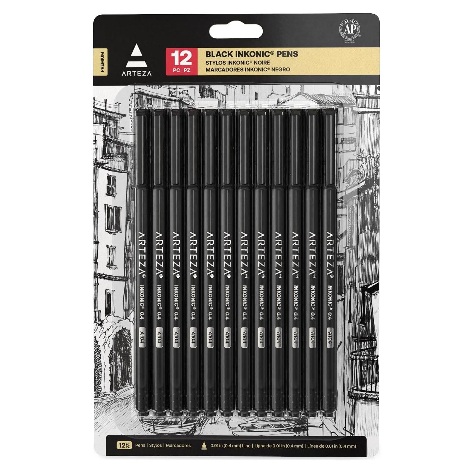 Set de 12 Marcadores Fineliners ARTEZA 0.4 mm Negros