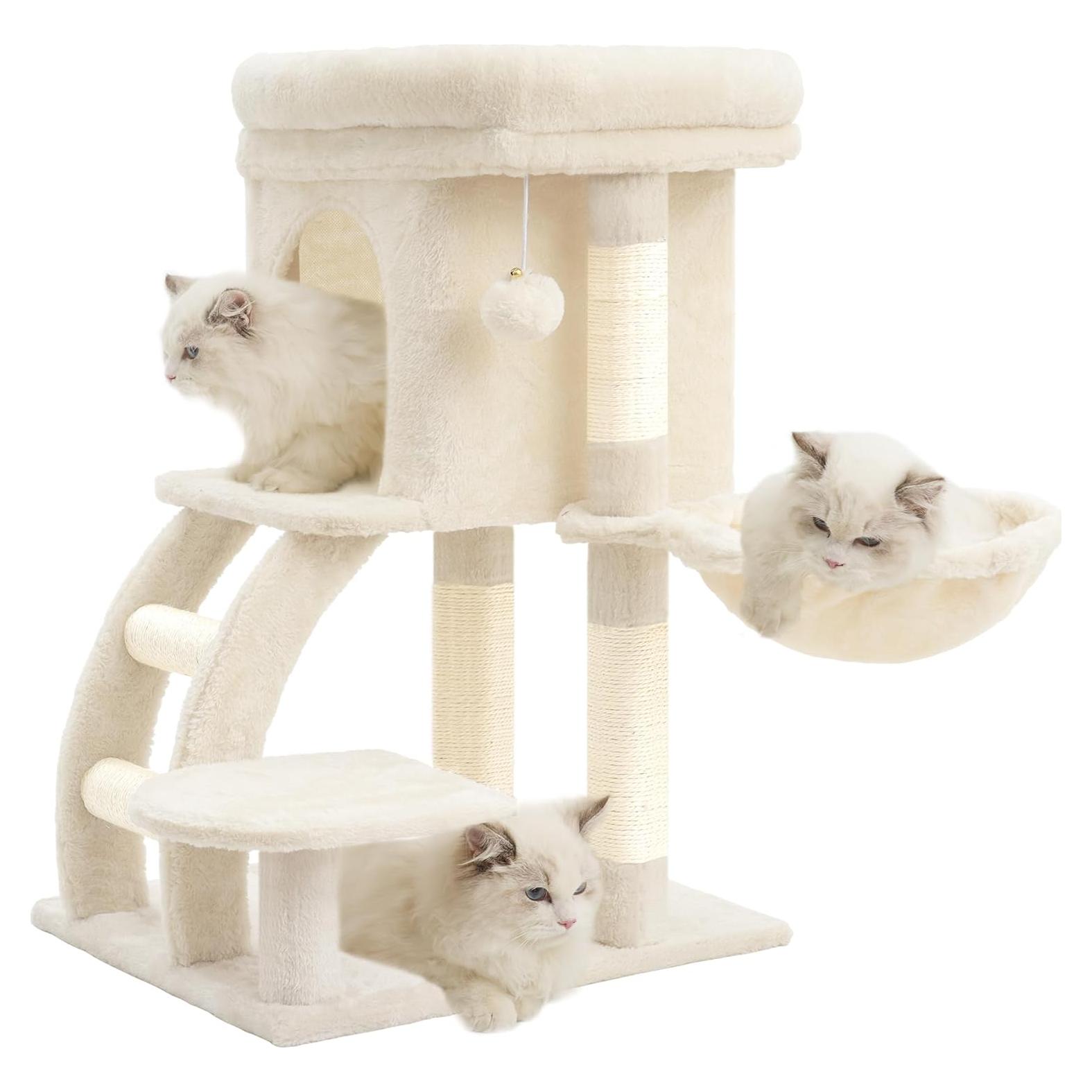 Torre para Gatos Heybly HCT009SM Beige con Plataforma y Postes