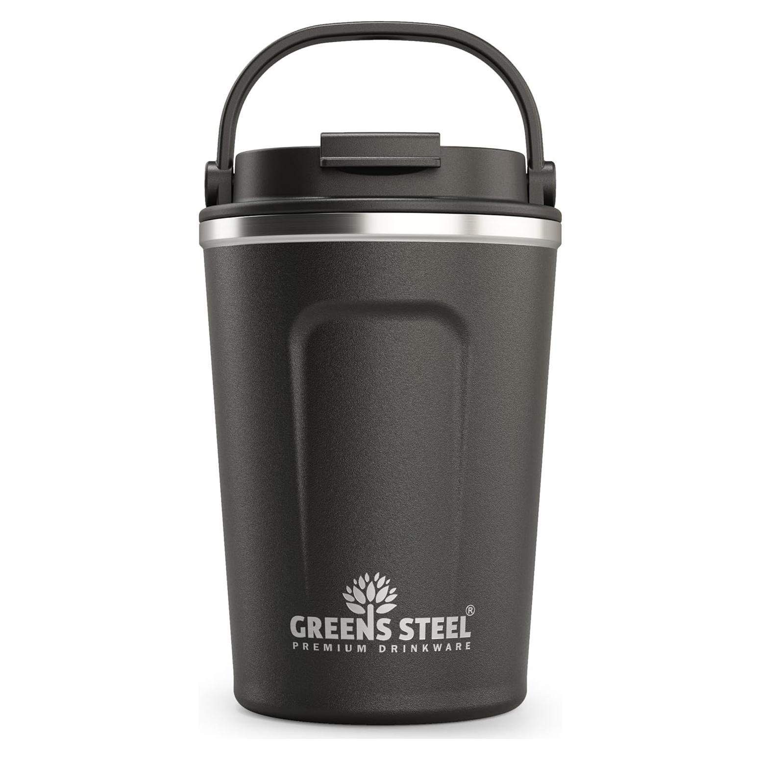 Taza de Café Aislada Greens Steel 350 ml Negra Acero Inoxidable