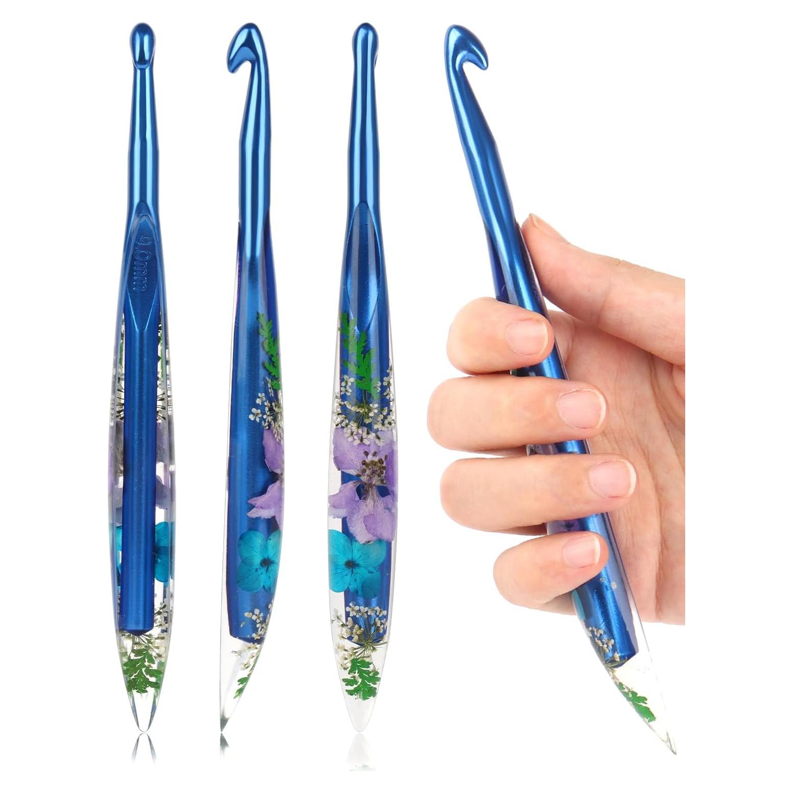 Gancho de Crochet Coopay 9mm Ergonómico con Flores