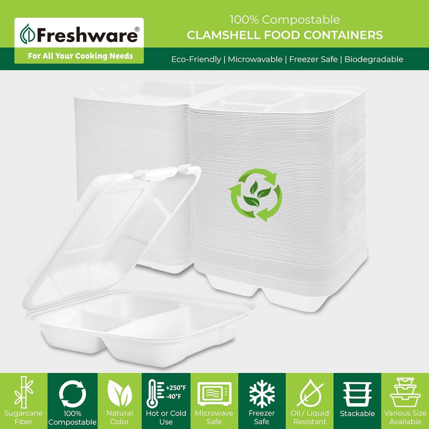 Contenedores Compostables Freshware 20x20 cm - Paquete de 50